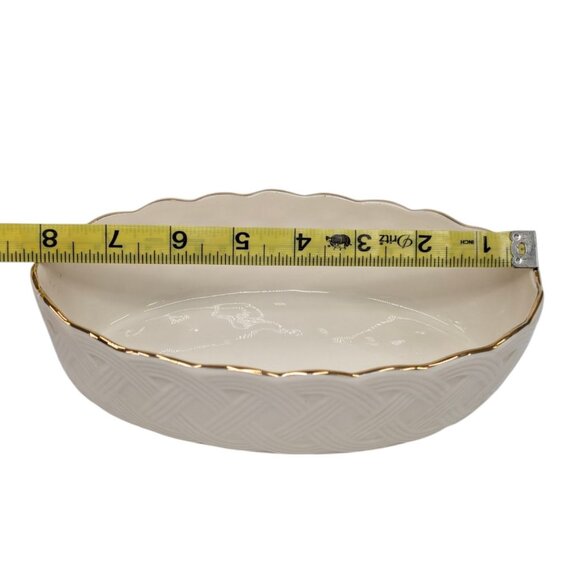 Lenox Classic Lattice Server Bowl Cream Gold Scallop Oval Porcelain Centerpiece - Picture 7 of 11